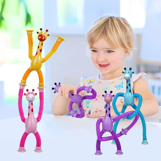 4 Pack Telescopic Suction Cup Giraffe Toy Sensory Tubes