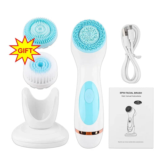 Electric Facial Cleaning Brush with 3 head options